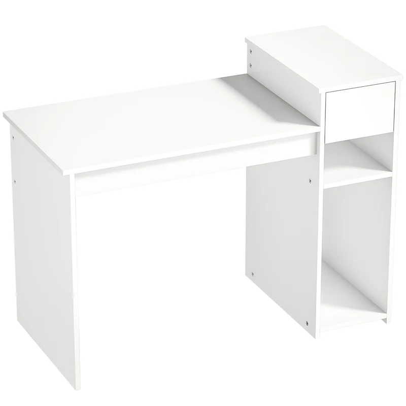 Escrivaninha para computador com gaveta e prateleira, mesa de computador com suporte para unidade central, 108 x 50 x 82 cm, branco