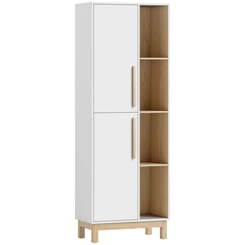 Estante de 176 cm 4 Prateleiras Abertas 2 Armários Estante Independente MDF Branco