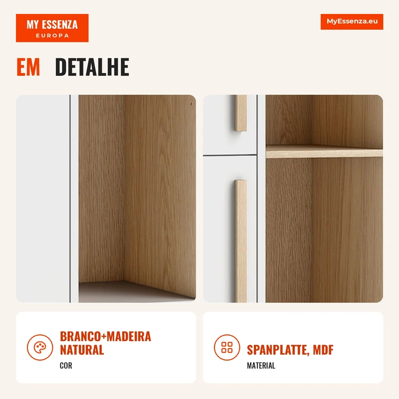 Estante de 176 cm 4 Prateleiras Abertas 2 Armários Estante Independente MDF Branco
