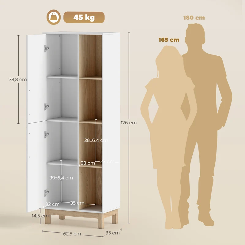 Estante de 176 cm 4 Prateleiras Abertas 2 Armários Estante Independente MDF Branco