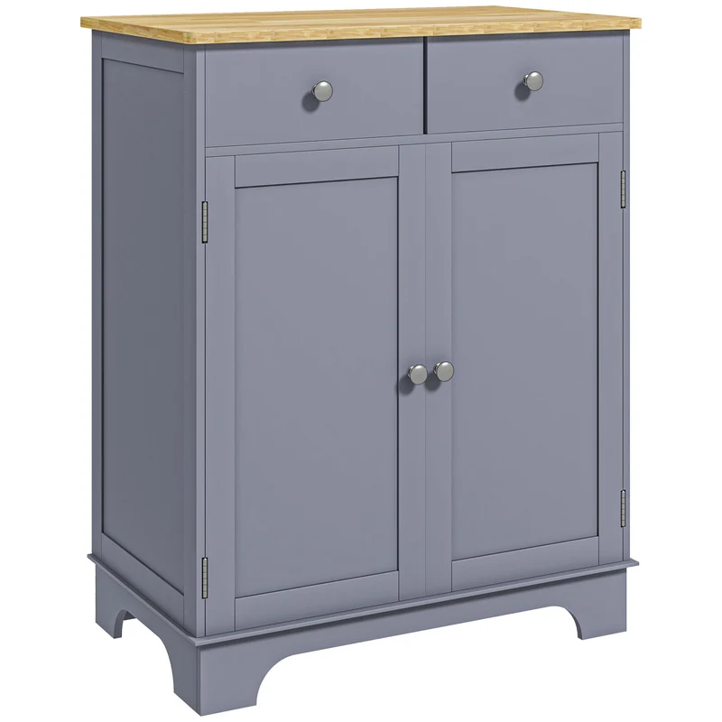 Aparador para Sala 68x40,3x85 cm 2 Gavetas e Armário com Prateleira Regulável Cinza
