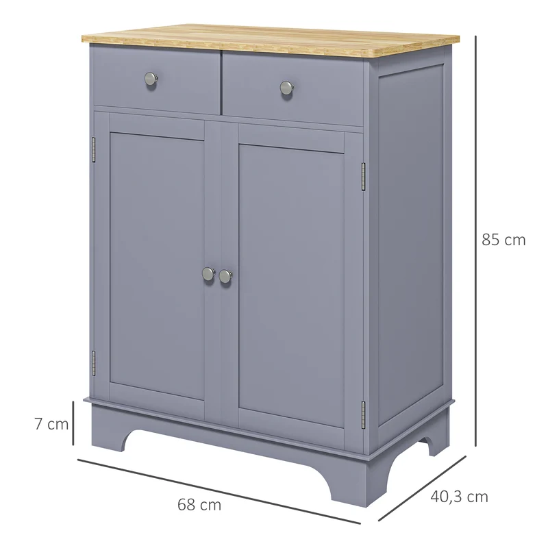 Aparador para Sala 68x40,3x85 cm 2 Gavetas e Armário com Prateleira Regulável Cinza