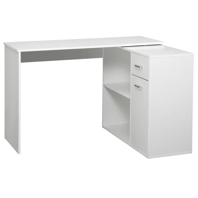 Secretária de Canto Giratória 180° com Estante e Gaveta 117x82x74 cm Branco