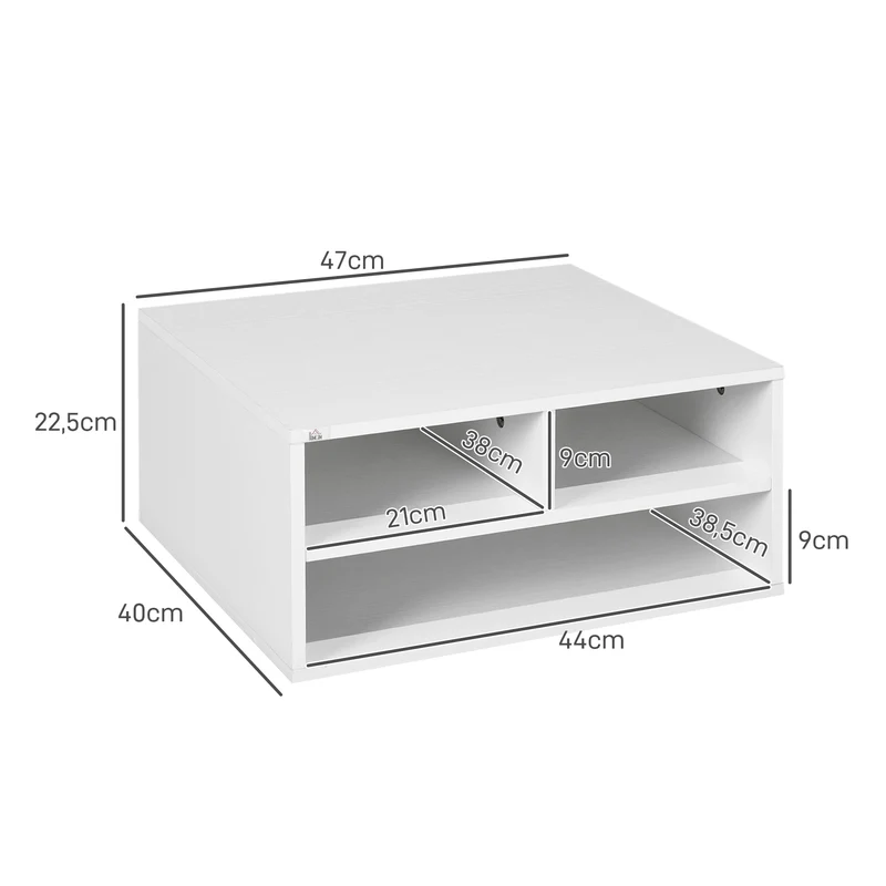 Organizador 3 Compartimentos Suporte para Impressora Branco 47x40x22,5 cm