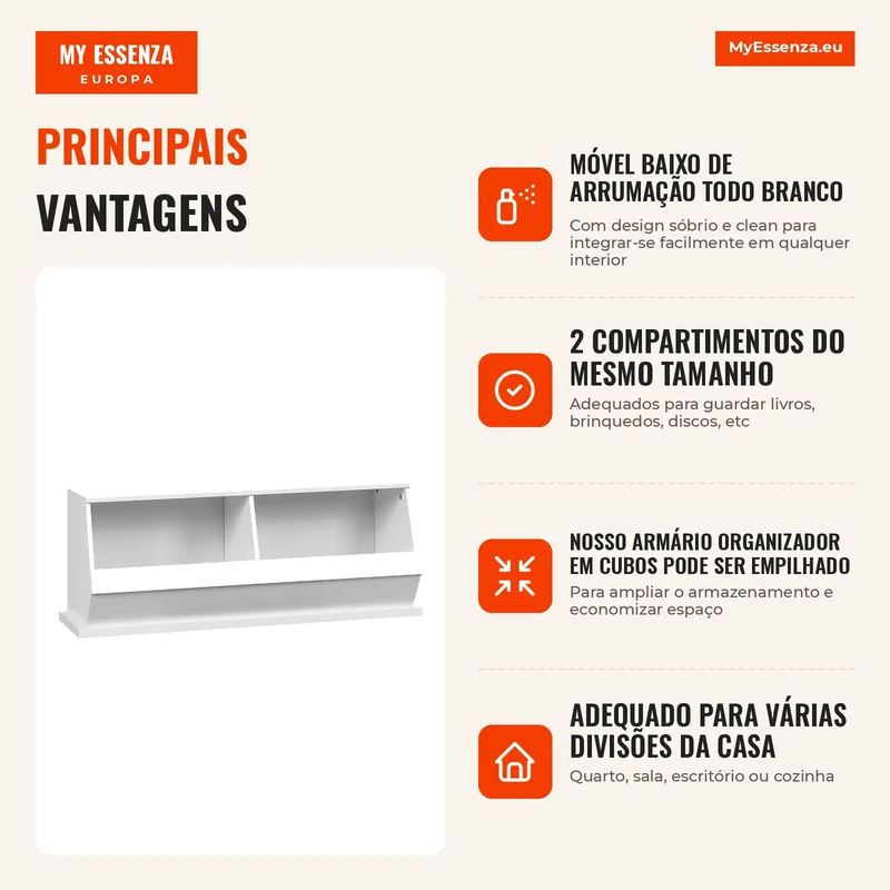 Móvel 2 Compartimentos Caixas de Arrumação em MDF 90x36x35 cm Branco