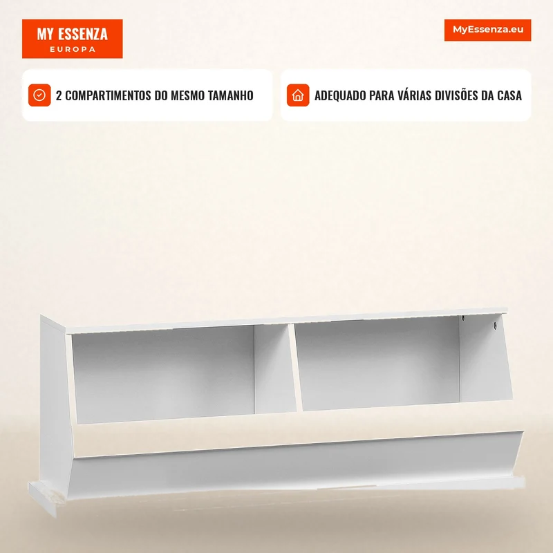 Móvel 2 Compartimentos Caixas de Arrumação em MDF 90x36x35 cm Branco