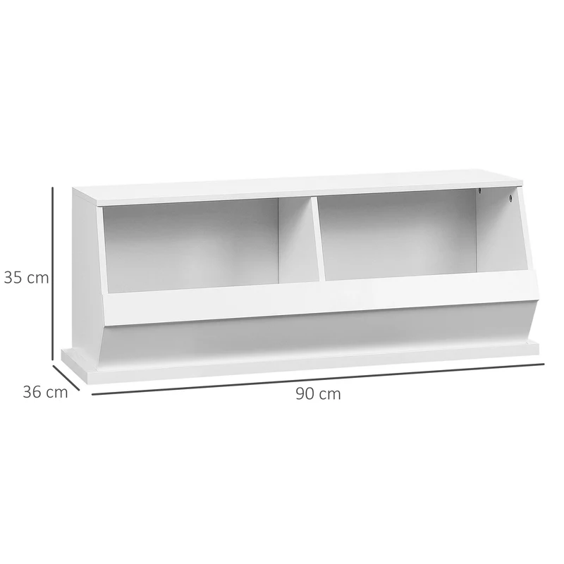 Móvel 2 Compartimentos Caixas de Arrumação em MDF 90x36x35 cm Branco