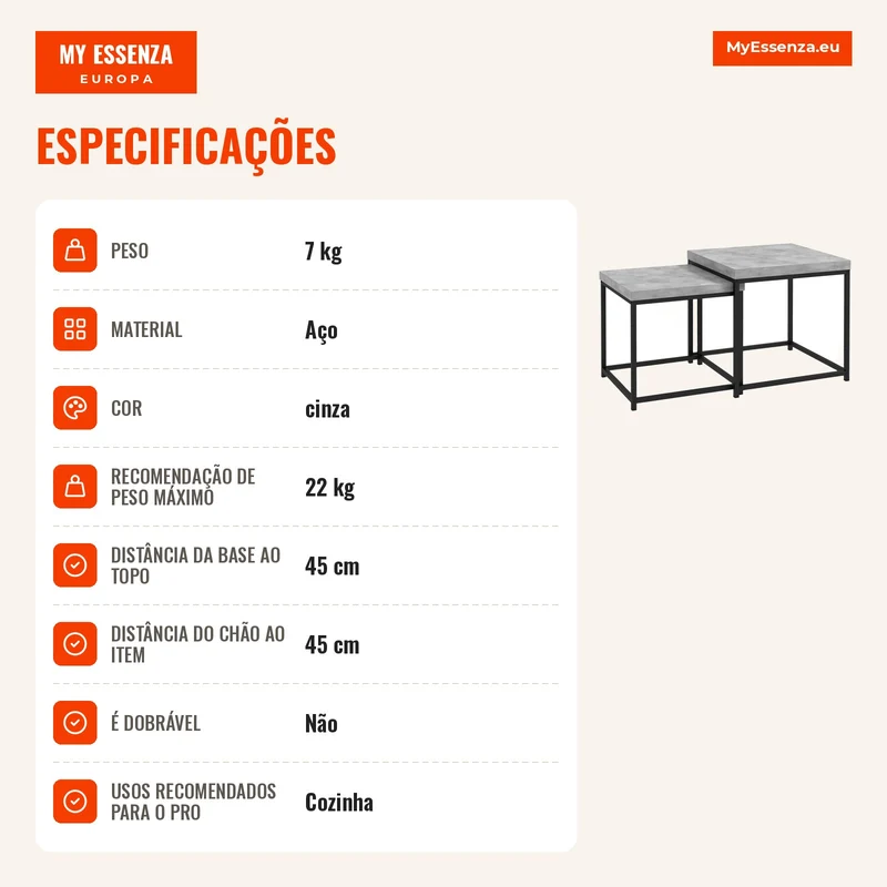Conjunto de 2 Mesas de Centro Mesas de Apoio Quadradas Mesas de Sala Estrutura em Aço e Tampos em Madeira Cinza