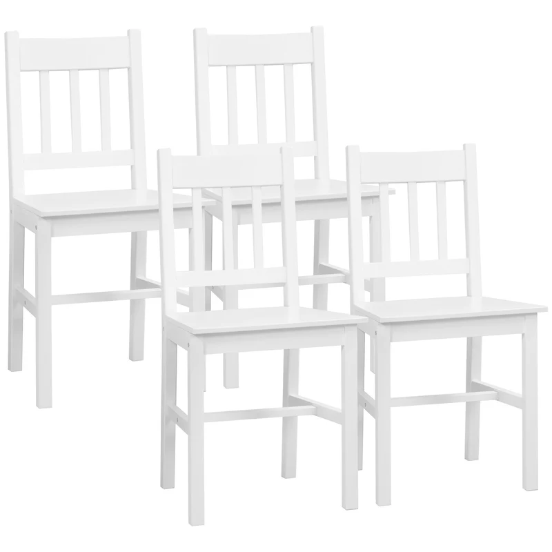 Conjunto de 4 cadeiras de jantar cadeiras de cozinha cadeiras, madeira maciça, 41 cm x 46,5 cm x 85,5 cm, Branco