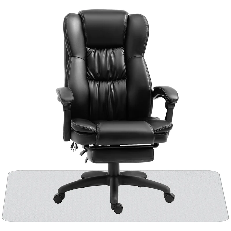 Conjunto para Escritório Inclui 1 Cadeira com 6 Pontos de Massagem 68,5x68,5x113-121 cm e 1 Tapete Protetor Preto e Transparente