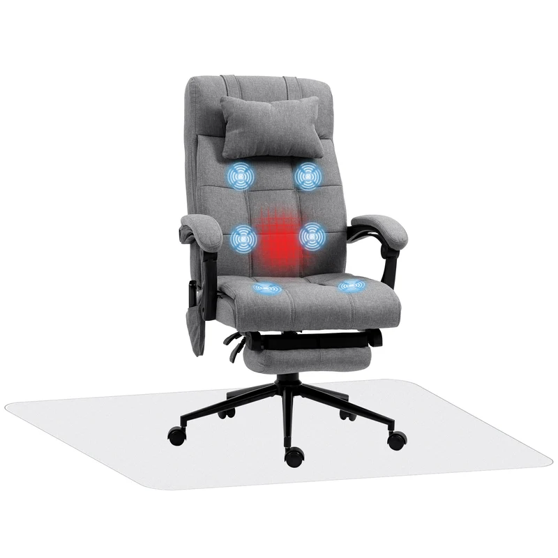 Conjunto de Escritório Inclui 1 Cadeira de Massagem Reclinável 66x76x112-120 cm e 1 Tapete Protetor 90x120 cm Cinza e Transparente