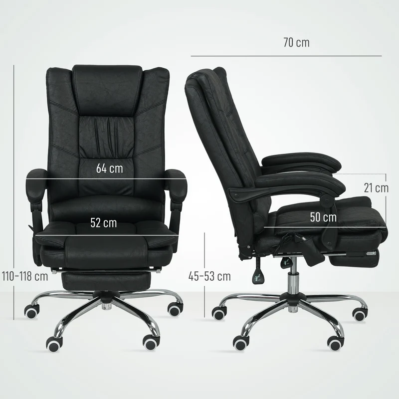 Cadeira de massagem Cadeira de escritório com função de massagem, incl. apoio para os pés, ajustável em altura, 64 cm x 70 cm x 118 cm, Preto