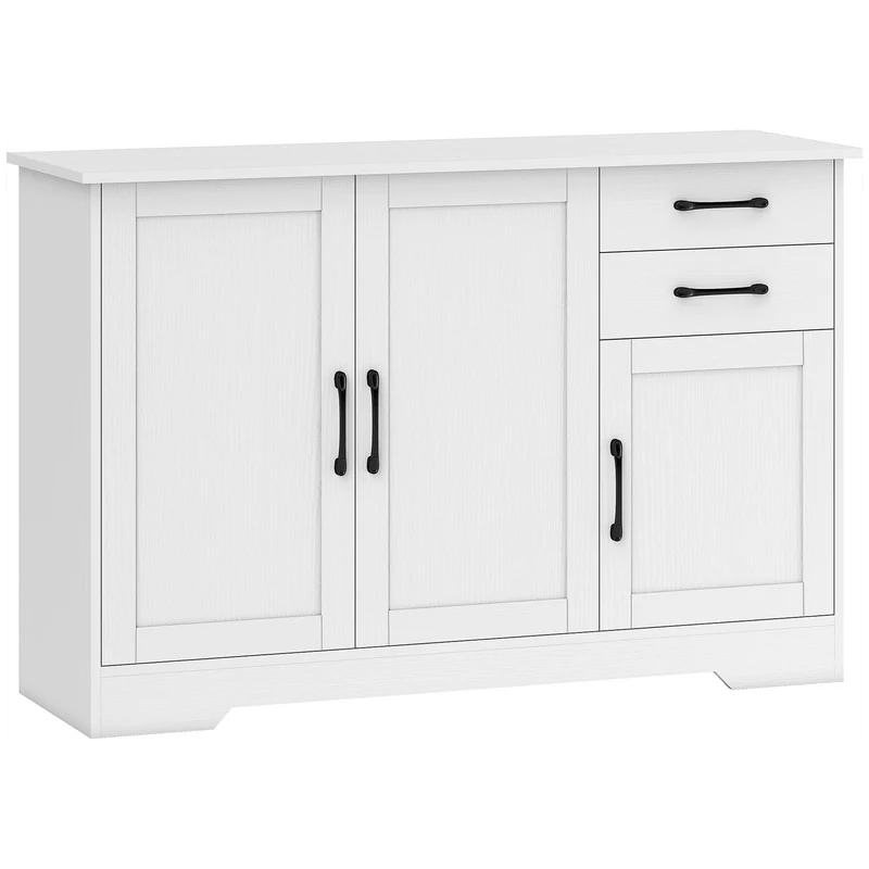 Aparador com 2 Gavetas Moderno Armário de Armazenamento Prateleira Ajustável e 3 Portas Branco