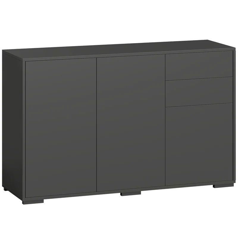 Aparador Móvel de Arrumação 2 Gavetas Deslizantes 3 Portas Prateleira Ajustável Painéis de Partículas 117x36x74 cm Preto