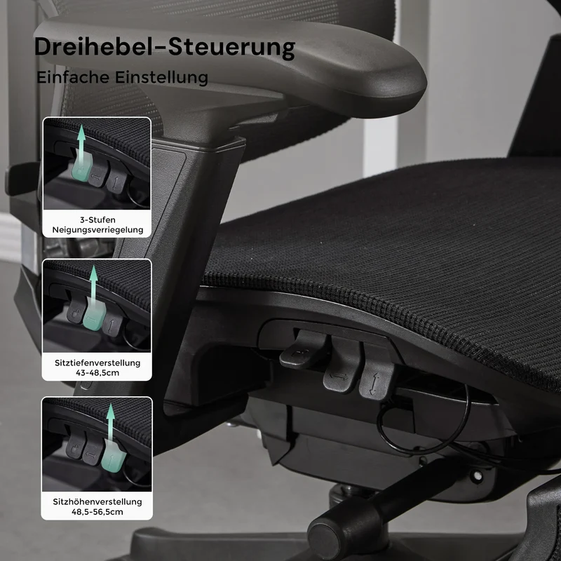 S7 Ergonomischer Bürostuhl mit Drei-Tasten-Verstellung