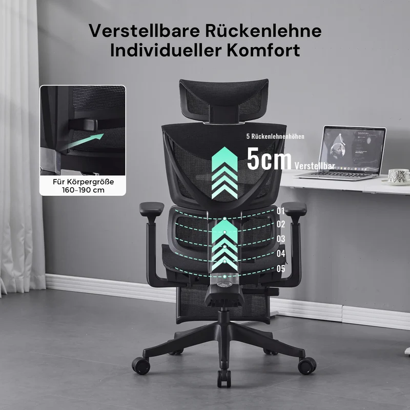 S7 Ergonomischer Bürostuhl mit Drei-Tasten-Verstellung