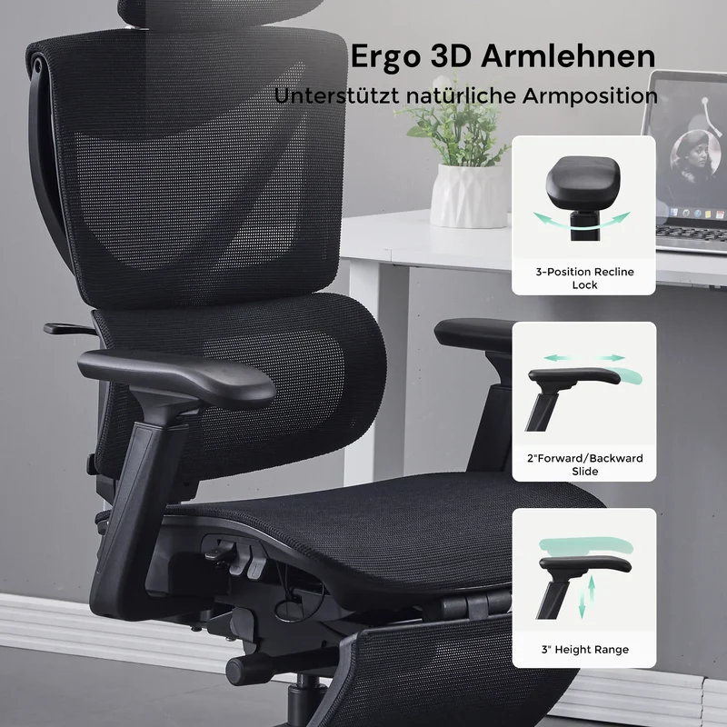 S7 Ergonomischer Bürostuhl mit Drei-Tasten-Verstellung