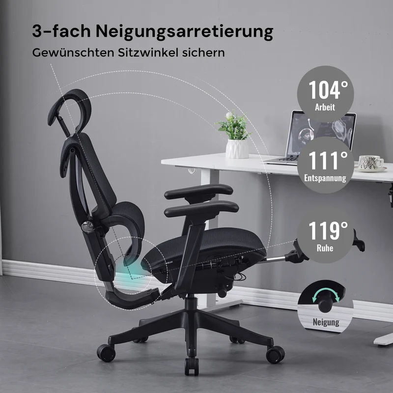 S7 Ergonomischer Bürostuhl mit Drei-Tasten-Verstellung