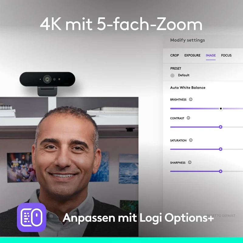Logitech Brio 4K Webcam, Videogespräche, Mikrofon mit Geräuschunterdrückung, automatische HD-Belicht