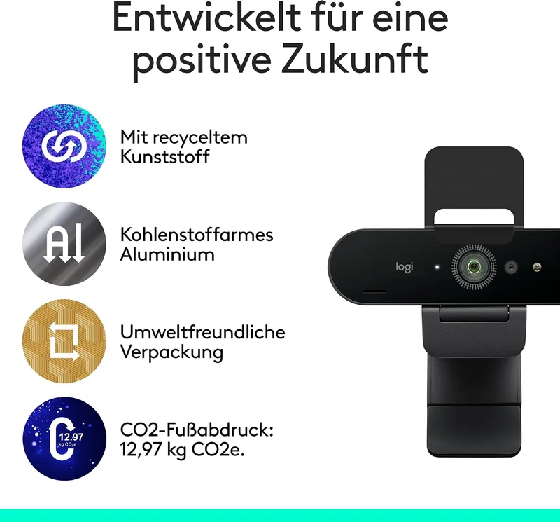 Logitech Brio 4K Webcam, Videogespräche, Mikrofon mit Geräuschunterdrückung, automatische HD-Belicht