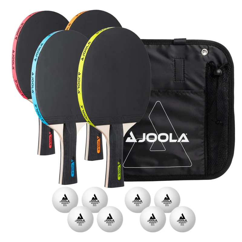 JOOLA Tischtennis Set, Tischtennis-Set mit 4 Tischtennisschlägern, Tischtennisbällen und Tragetasche