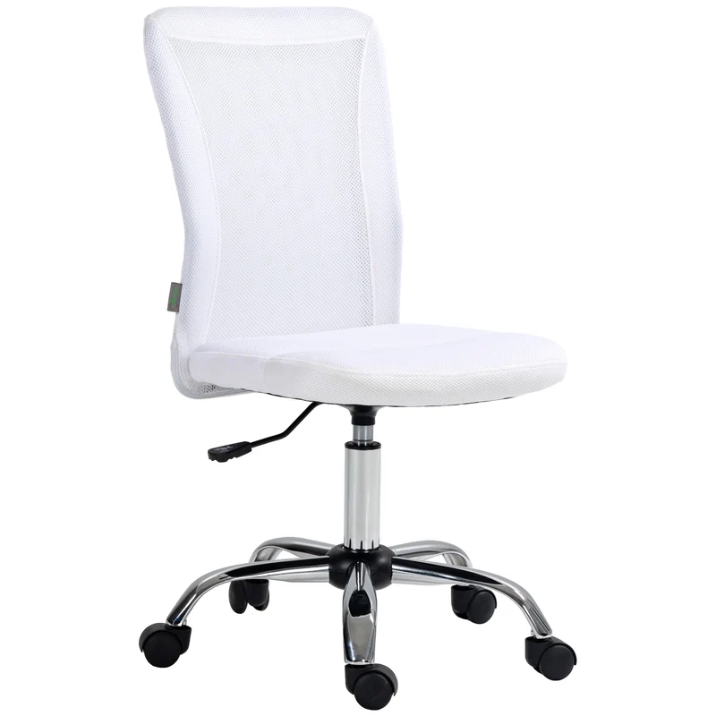 Cadeira de Escritório Ergonômica Altura Ajustável Base Cromada Giratória 360° Revestimento de Malha Branca