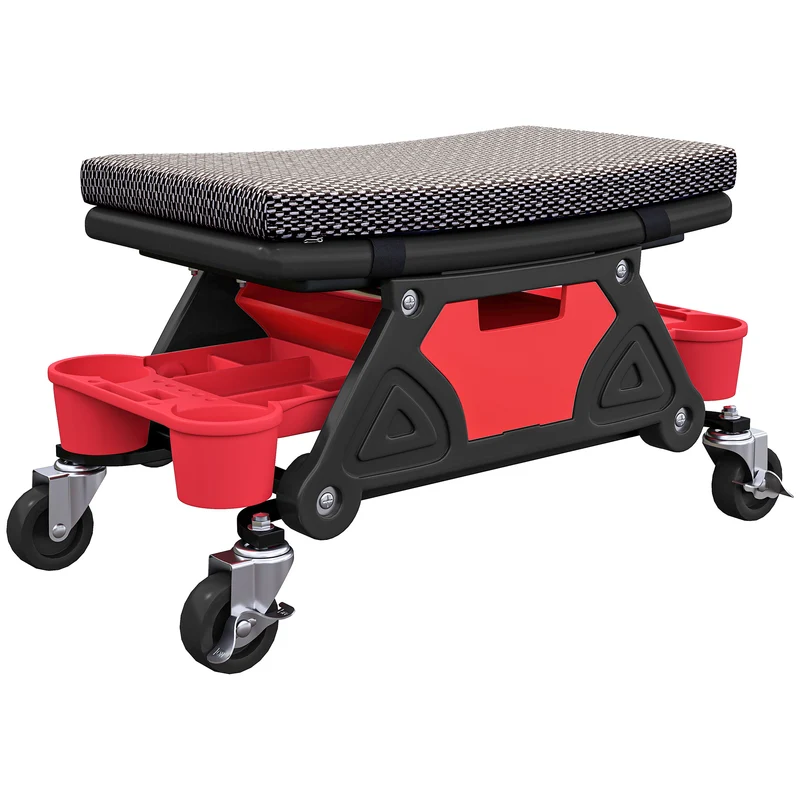 Banco de Oficina Móvel 135 Kg Assento Mecânico 360° com Rodízios 64,5x33x35 cm Preto