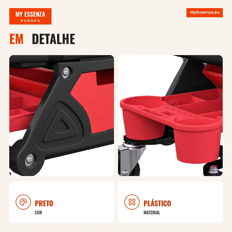 Banco de Oficina Móvel 135 Kg Assento Mecânico 360° com Rodízios 64,5x33x35 cm Preto