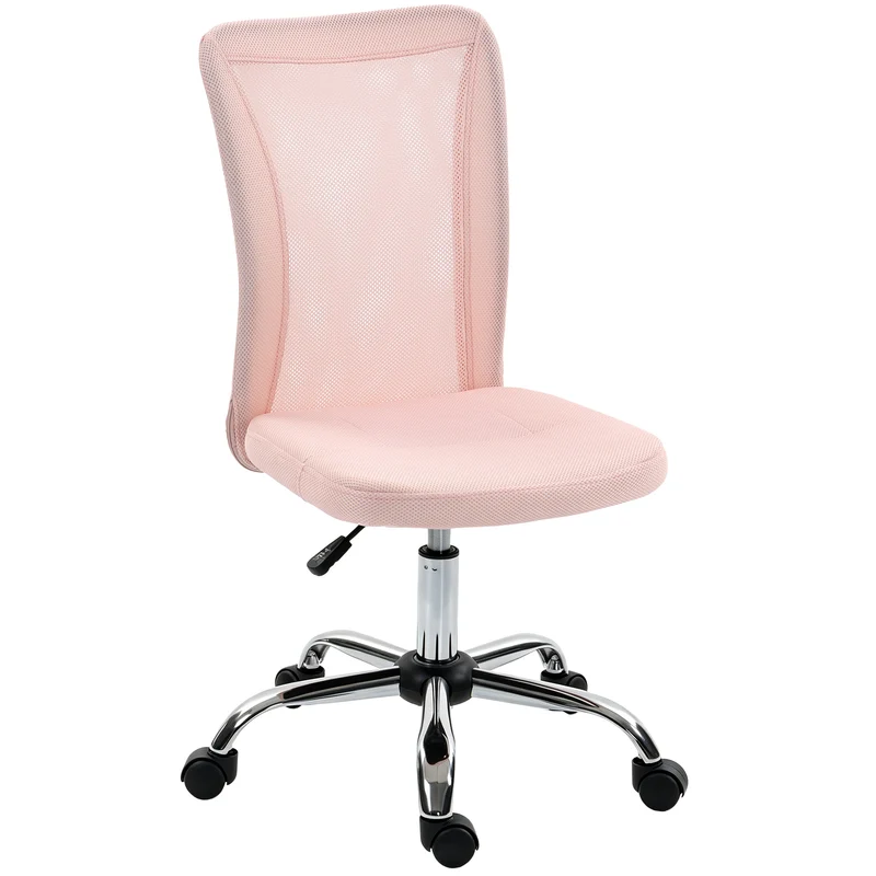 Cadeira de Escritório Ergonómica Giratória Sem Braços em Tecido de Rede Respirável, Altura Regulável, Rosa
