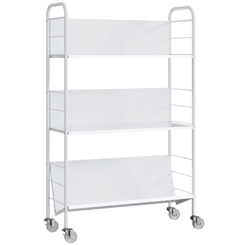 Estante de Armazenamento com 3 Níveis, Rodízios, Estante para Brinquedos para Quarto, 69 x 26 x 108 cm, Branco