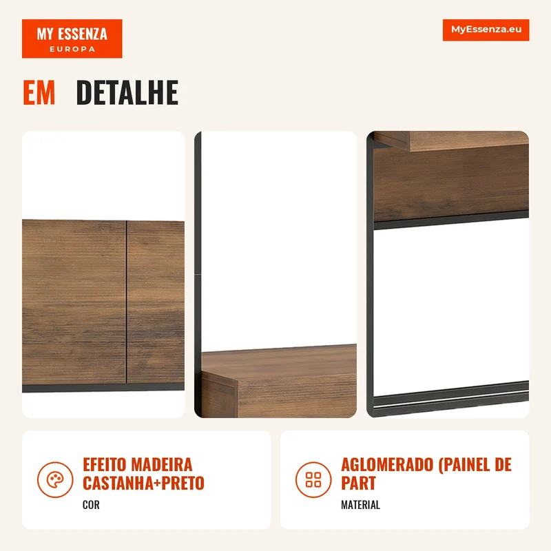 Secretária para Computador com Prateleiras e 2 Gavetas para Escritório Casa 185 cm de Altura Efeito Madeira Castanha