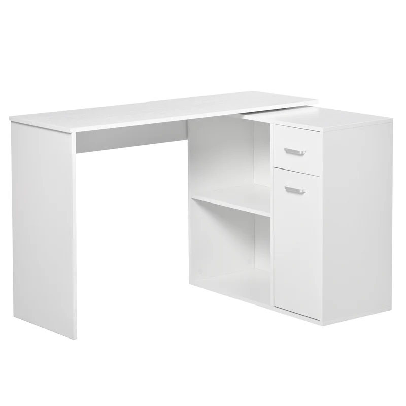 Mesa de canto rotativa a 180°, mesa de computador, estante, gaveta, armário, área de trabalho, 117x82x74cm, branco