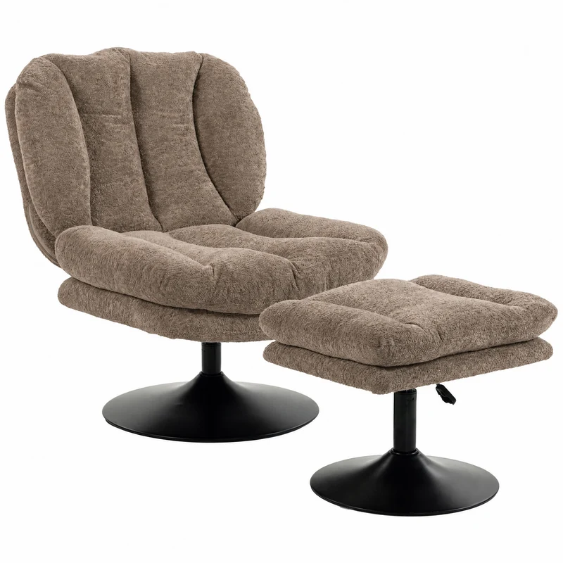 Poltrona Lounge com Puff Giratória 360° em Veludo Raindrop Puff com Altura Ajustável Castanho