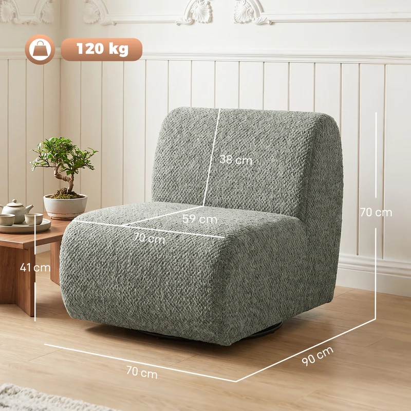 Poltrona Giratória Lounge com Visual Chenille Assento Largo para Sala de Estar Quarto Cinza