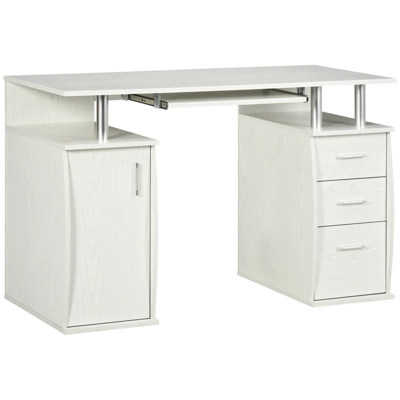 Mesa para Computador Mesa 120x55 cm com Tampo para Teclado 3 Gavetas para Quarto Casa Branca