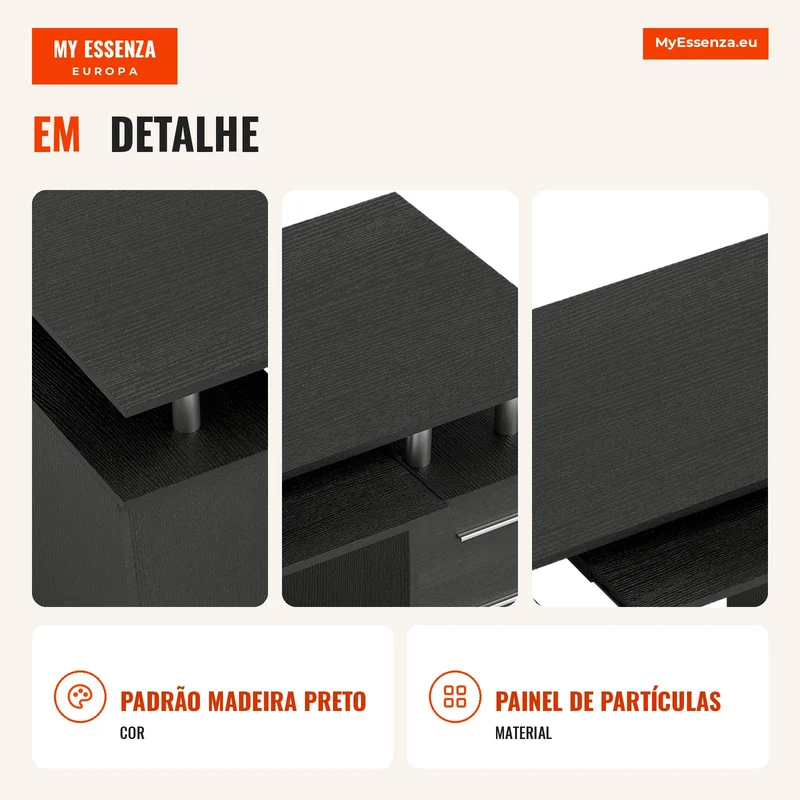 Secretária para Computador Secretária 120x55 cm com Suporte para Teclado Deslizante 3 Gavetas para Quarto Casa Preto