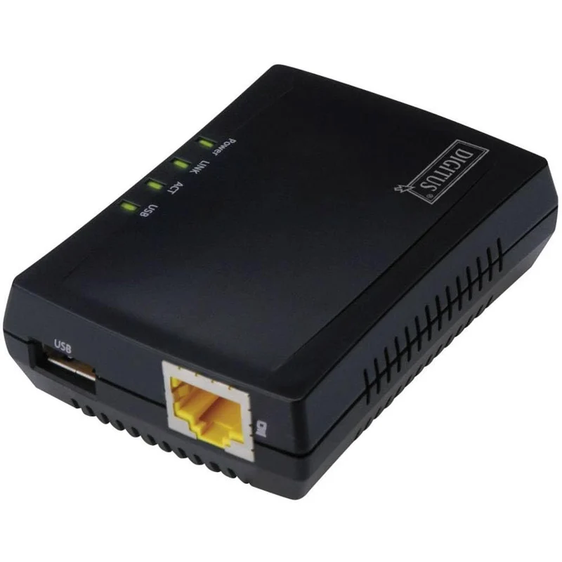 DIGITUS Fast Ethernet USB Netzwerk Server, multifunktional für NAS, USB-Hub, Drucker, DVD-Laufwerk,
