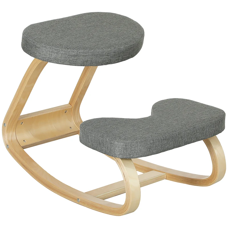 Assento para Joelhos Assento Ergonômico em Madeira Oscilante Cadeira para Joelhos para Escritório em Casa Cinza