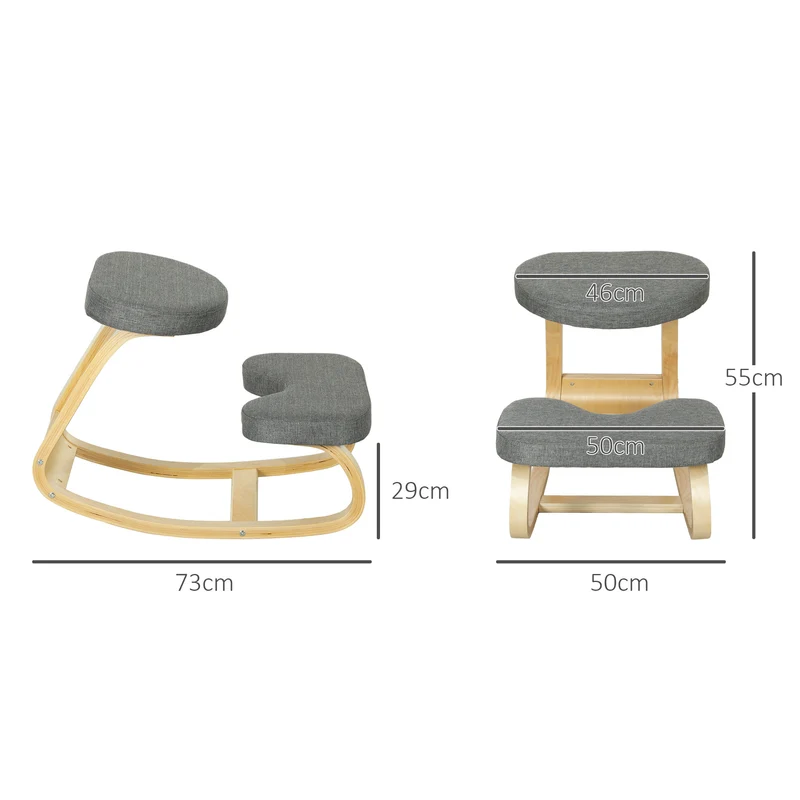 Assento para Joelhos Assento Ergonômico em Madeira Oscilante Cadeira para Joelhos para Escritório em Casa Cinza