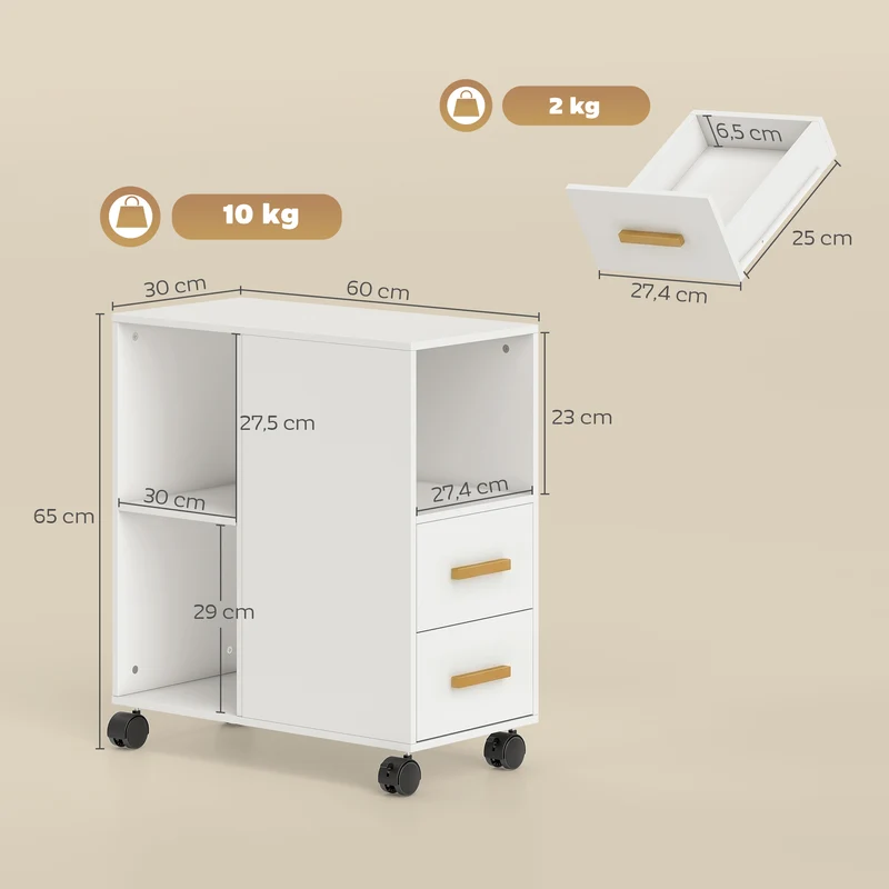 Suporte para Impressora Mesa com Prateleira Ajustável Jantes para Fax e Digitalizador 60x30x65 cm Branco