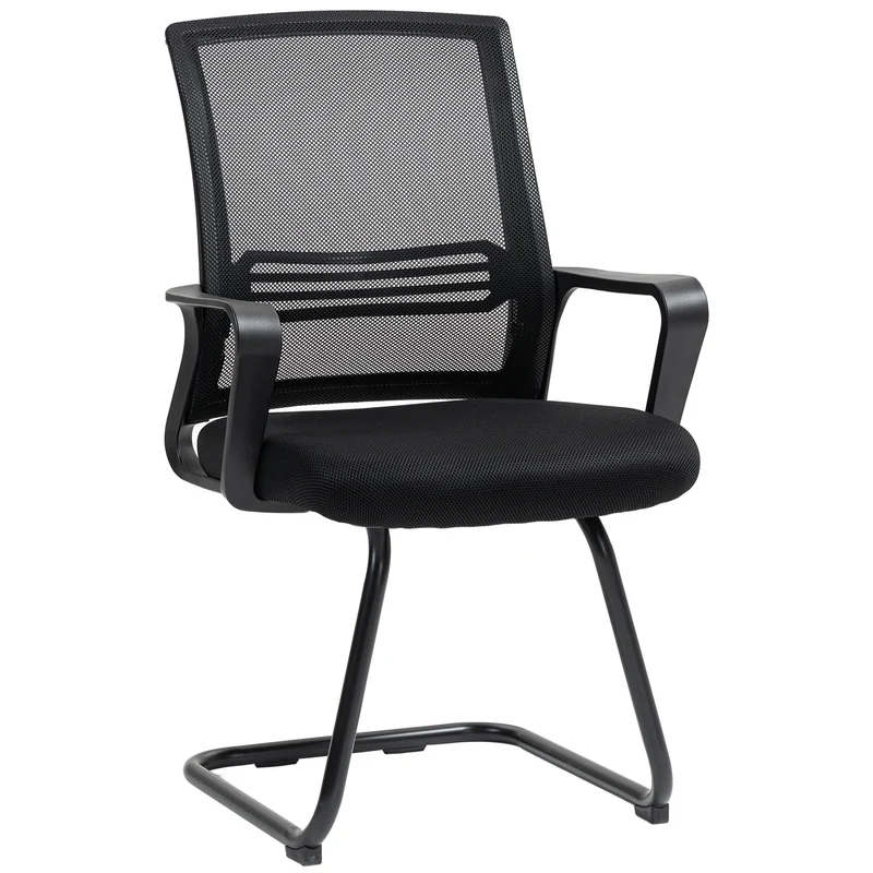 Cadeira de Escritório em Malha Sem Rodízios com Base em Trenó Ergonomia e Design Preta