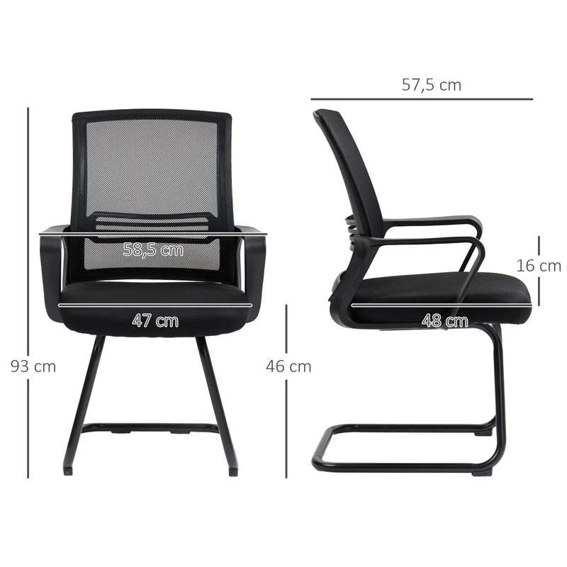 Cadeira de Escritório em Malha Sem Rodízios com Base em Trenó Ergonomia e Design Preta