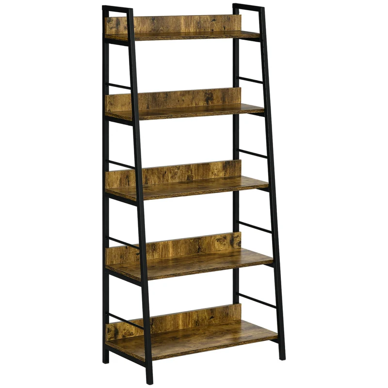 Estante Estilo Industrial Inclinada 5 Prateleiras 70x35x150 cm Castanho