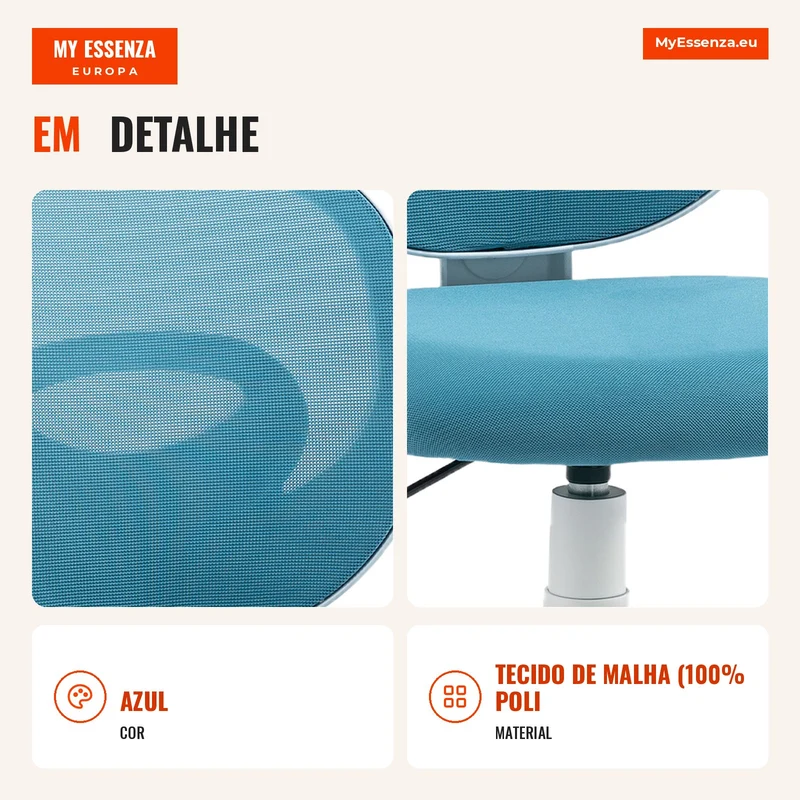 Cadeira de Escritório Ergonômica com Encosto em C, Regulável em Altura, Azul