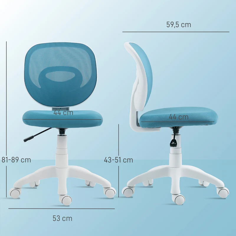 Cadeira de Escritório Ergonômica com Encosto em C, Regulável em Altura, Azul