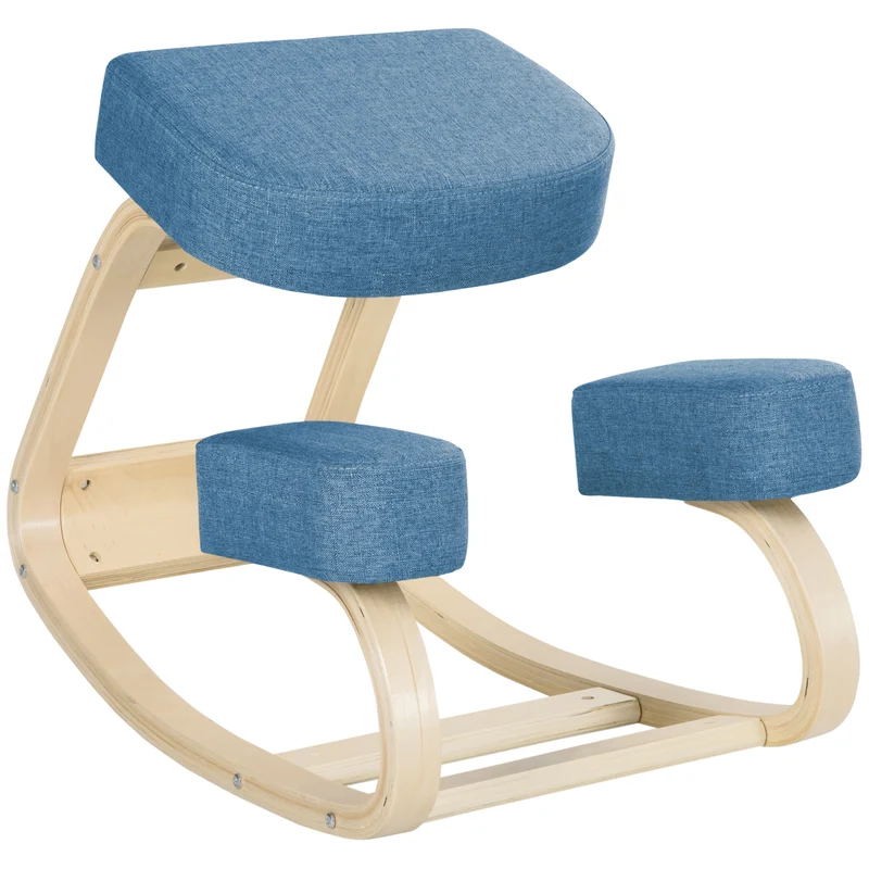 Cadeira de joelhos, banco de assento ergonômico, banco estofado para postura saudável, madeira de bétula, suporta 120 kg, Azul
