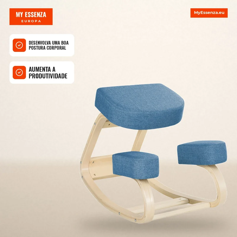 Cadeira de joelhos, banco de assento ergonômico, banco estofado para postura saudável, madeira de bétula, suporta 120 kg, Azul