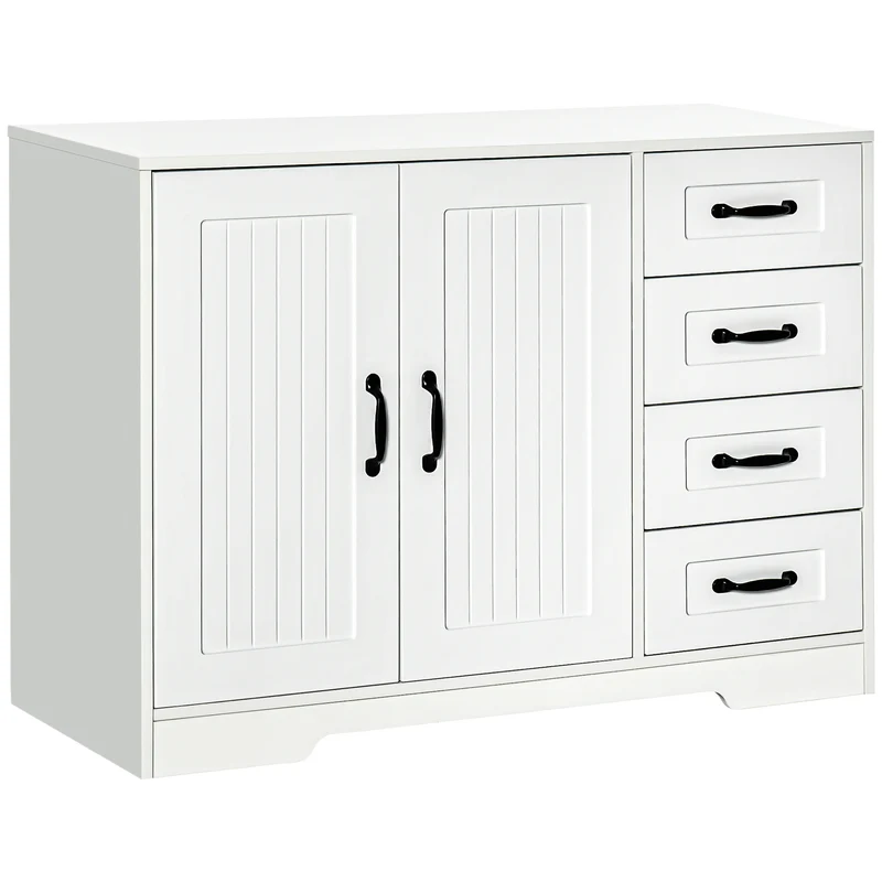 Aparador, Cômoda, Buffet, estilo moderno, 4 gavetas, 1 armário, 105 cm x 40 cm x 76 cm, Branco