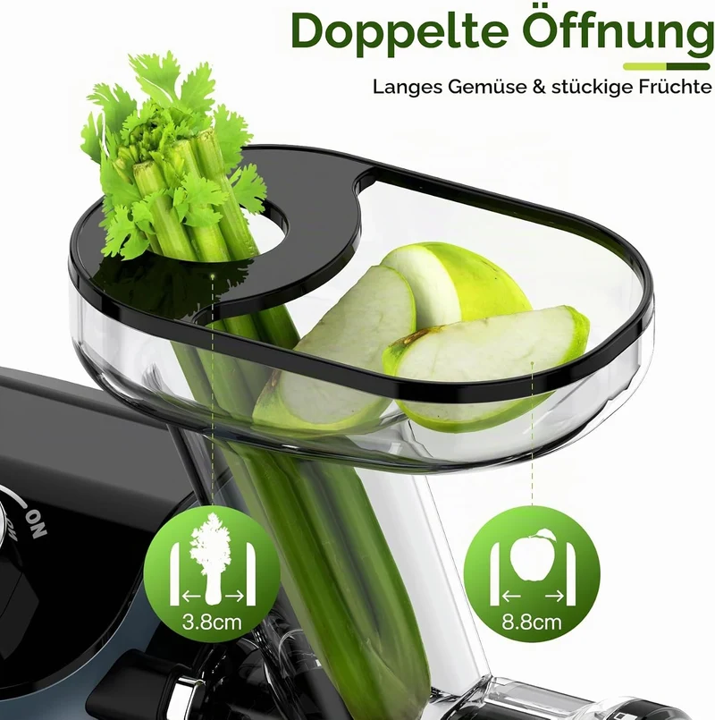 Muchen Slow Juicer Entsafter Gemüse und Obst Testsieger 150W Leiser Motor, Rückwärtszerkleinerung, E