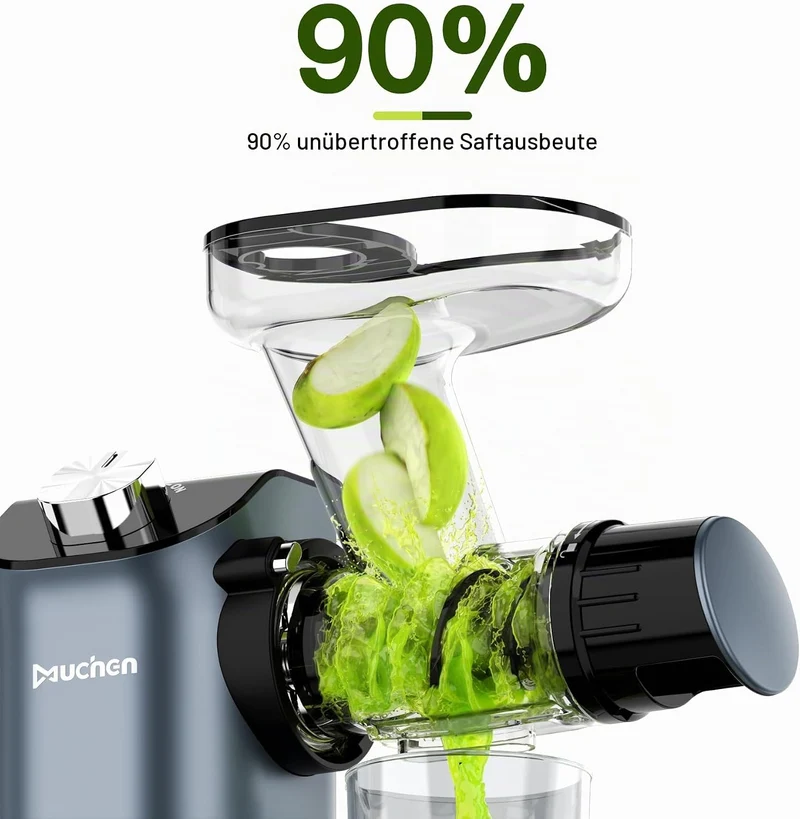 Muchen Slow Juicer Entsafter Gemüse und Obst Testsieger 150W Leiser Motor, Rückwärtszerkleinerung, E